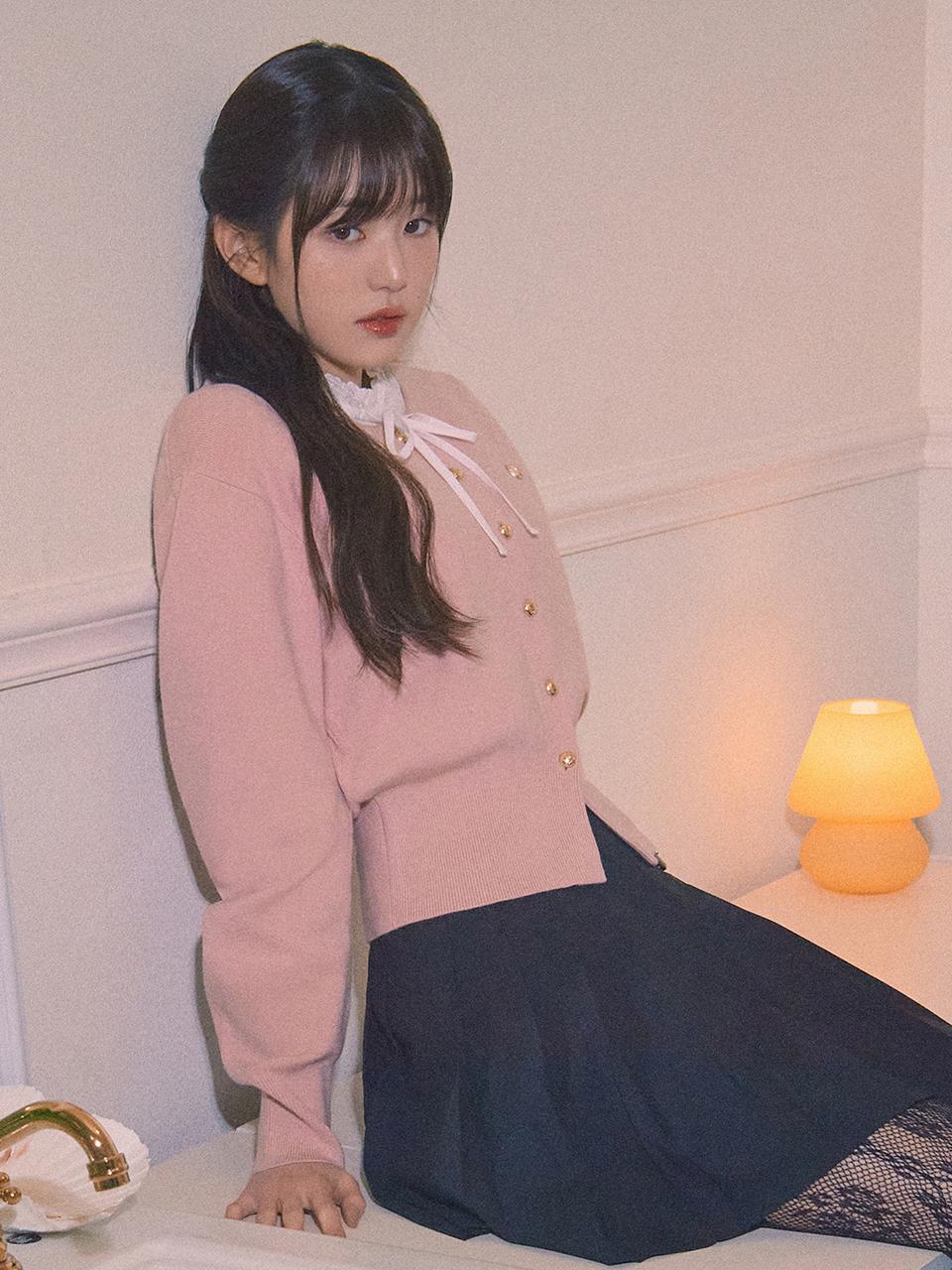 ROLAROLA Round Neck Balloon Sleeve Cardigan - Pink