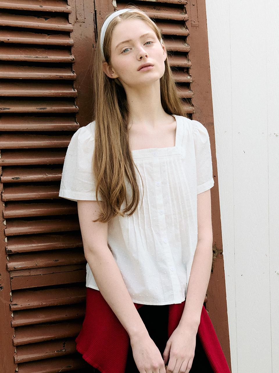 ROLAROLA SQUARE NECK LACE BLOUSE [WHITE]