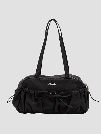 ROLAROLA STRING RIBBON DUFFLE SHOULDER BAG [BLACK]
