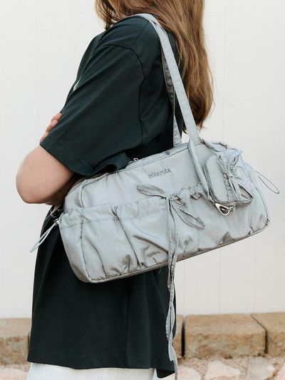 ROLAROLA STRING RIBBON DUFFLE SHOULDER BAG [GRAY]