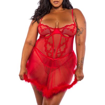 Roma Confidential Roma Confidential Baroque Heart Babydoll Chemise & Thong Set