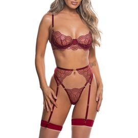 Roma Confidential Roma Confidential Beaded Belle Underwire Demi Bra, Garter Belt & G-String Set