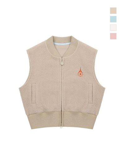 ROND&DEMARRER Patch Sherpa Two-Way Crop Vest [Beige]