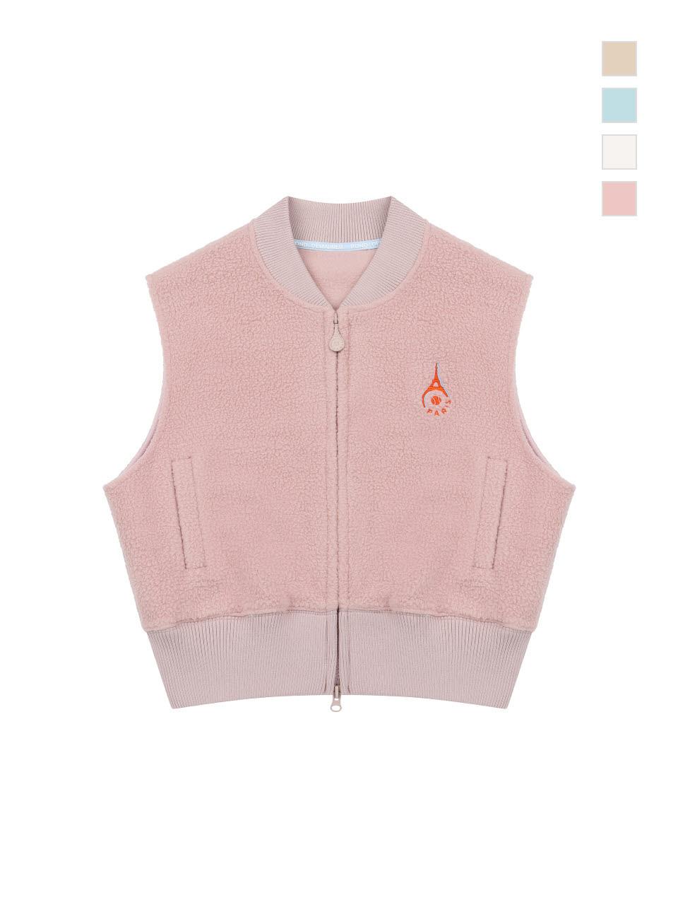 ROND&DEMARRER Patch Sherpa Two-Way Crop Vest [Pink]