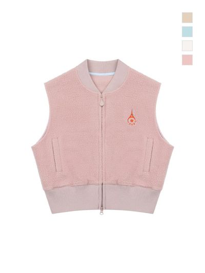 ROND&DEMARRER Patch Sherpa Two-Way Crop Vest [Pink]