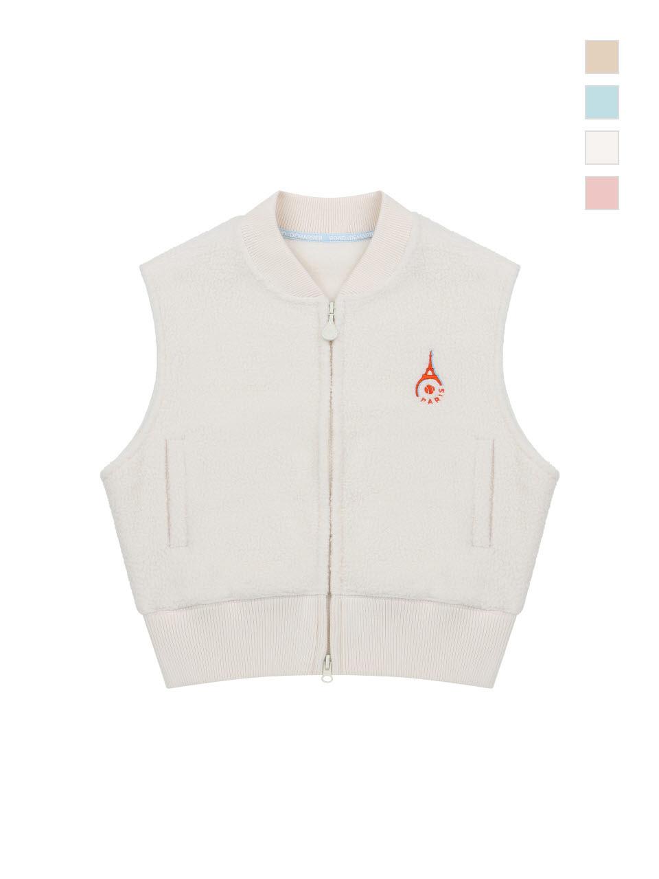 ROND&DEMARRER Patch Sherpa Two-Way Cropped Vest [Ivory]