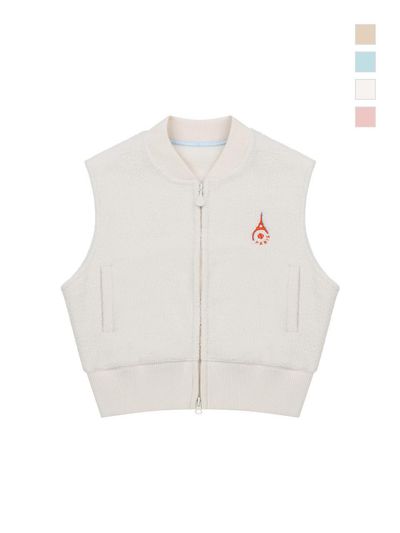 ROND&DEMARRER Patch Sherpa Two-Way Cropped Vest [Ivory]