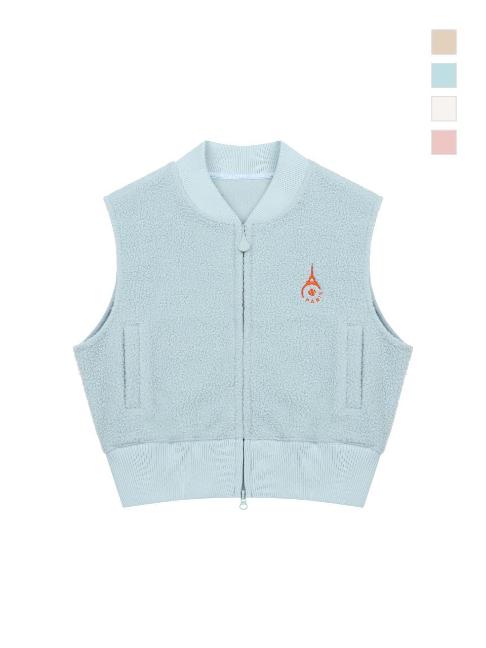 ROND&DEMARRER Patch Sherpa Two-Way Cropped Vest [Sky Blue]