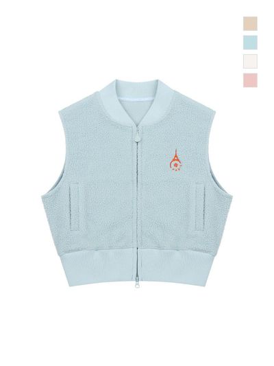ROND&DEMARRER Patch Sherpa Two-Way Cropped Vest [Sky Blue]