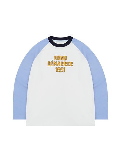 ROND&DEMARRER Vintage Artwork Raglan Long Sleeve Top [Ivory & Sky Blue]