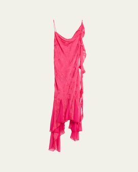 Ronny Kobo Aeris Draped Floral Jacquard Godet Midi Dress