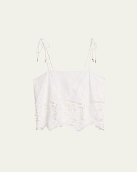 Ronny Kobo Blaire Floral-Embroidered Cotton Top