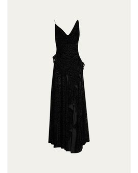 Ronny Kobo Gwen Draped Velvet Burnout Maxi Dress