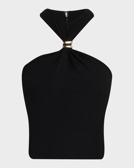 Ronny Kobo Marcel Embellished Halter Jersey Top
