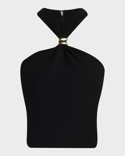 Ronny Kobo Marcel Embellished Halter Jersey Top