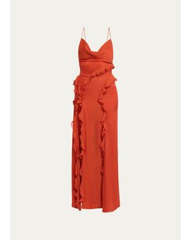 Ronny Kobo Milena Backless Ruffle Chiffon Maxi Dress