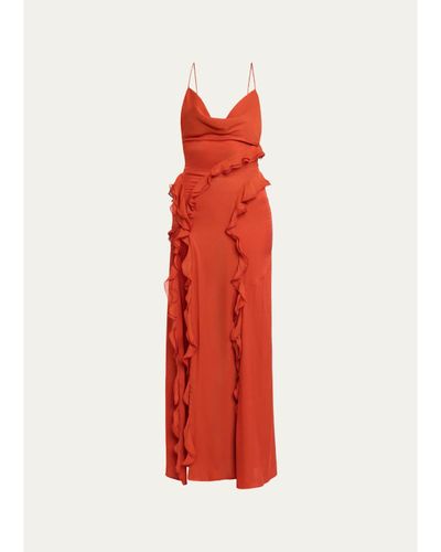 Ronny Kobo Milena Backless Ruffle Chiffon Maxi Dress