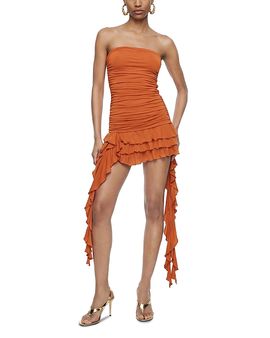 ruched knit mini dress Metallic Knit Ruched Cowl-Back Mini Dress