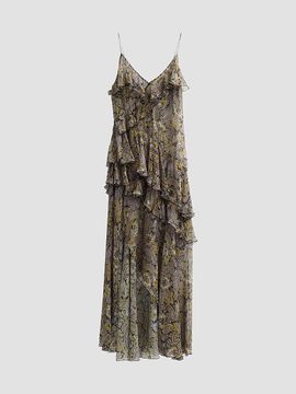 Ronny Kobo Women's Alva Paisley Ruffle Slit Maxi Dress