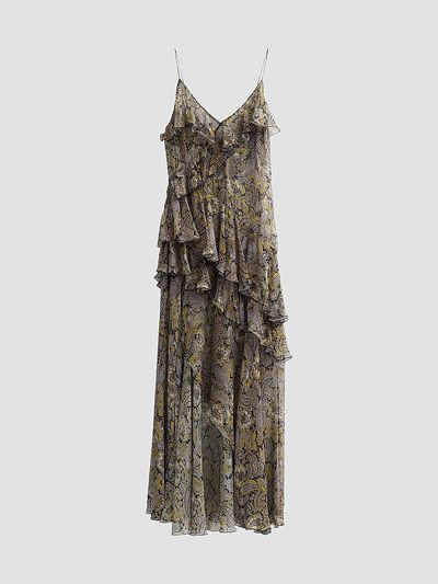 Ronny Kobo Women's Alva Paisley Ruffle Slit Maxi Dress