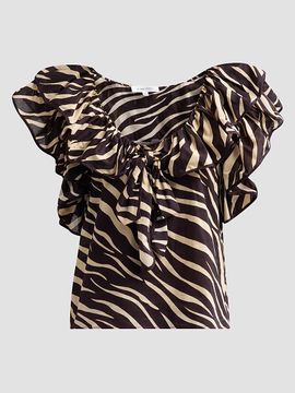 Ronny Kobo Women's Aubrey Zebra-Print Cotton Ruffle Top