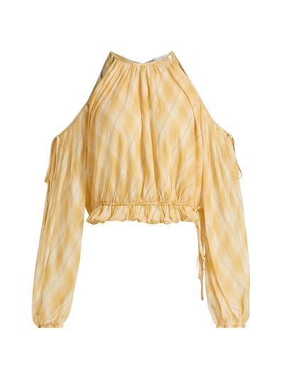 Ronny Kobo Women's Kiera Shadow Plaid Cold-Shoulder Top
