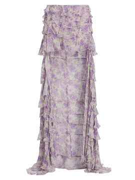 Ronny Kobo Women's Laya Printed Ruffled Chiffon High-Low Skirt