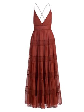 Ronny Kobo Women's Rune Tiered Lace-Trimmed Maxi Dress