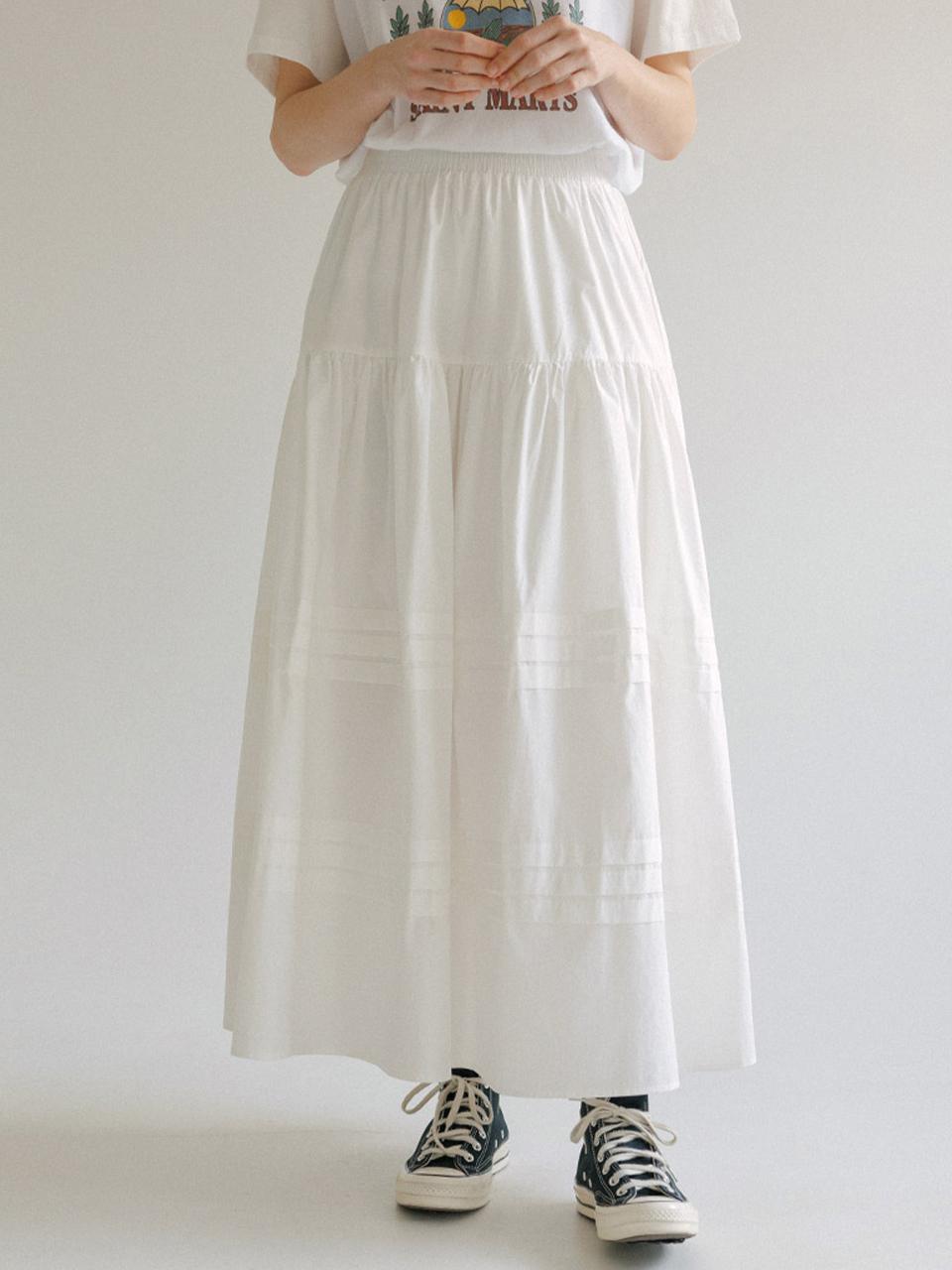 ROOMPACKER Cotton Pintuck Flare Maxi Skirt
