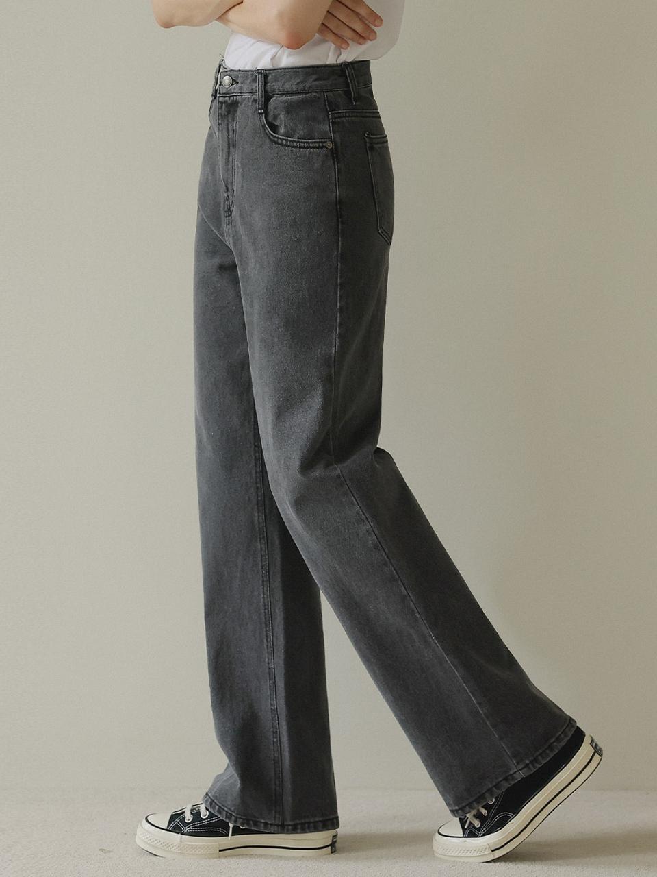 ROOMPACKER Cotton Semi-Wide Basic Pants [Gray] (544)