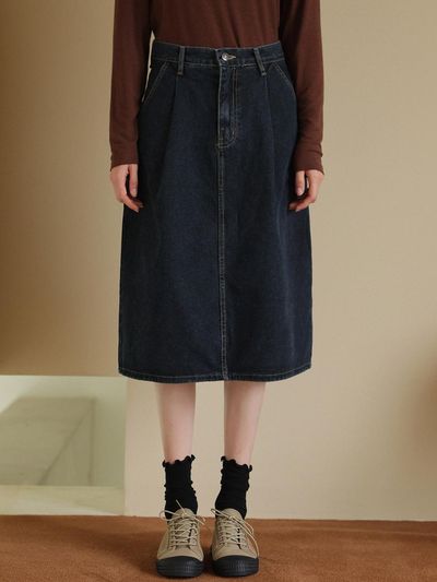 ROOMPACKER Dark Denim Vintage Label Skirt [Dark Blue] (RR140)
