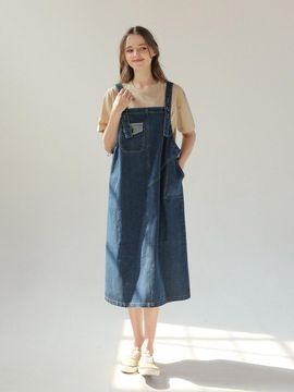 ROOMPACKER Fray Cut Denim Overall Dress