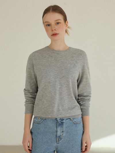 ROOMPACKER Merino Wool Blend Basic Round Sweater