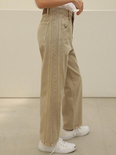 ROOMPACKER Pigment Diagonal Cut Semi-Baggy Cotton Pants