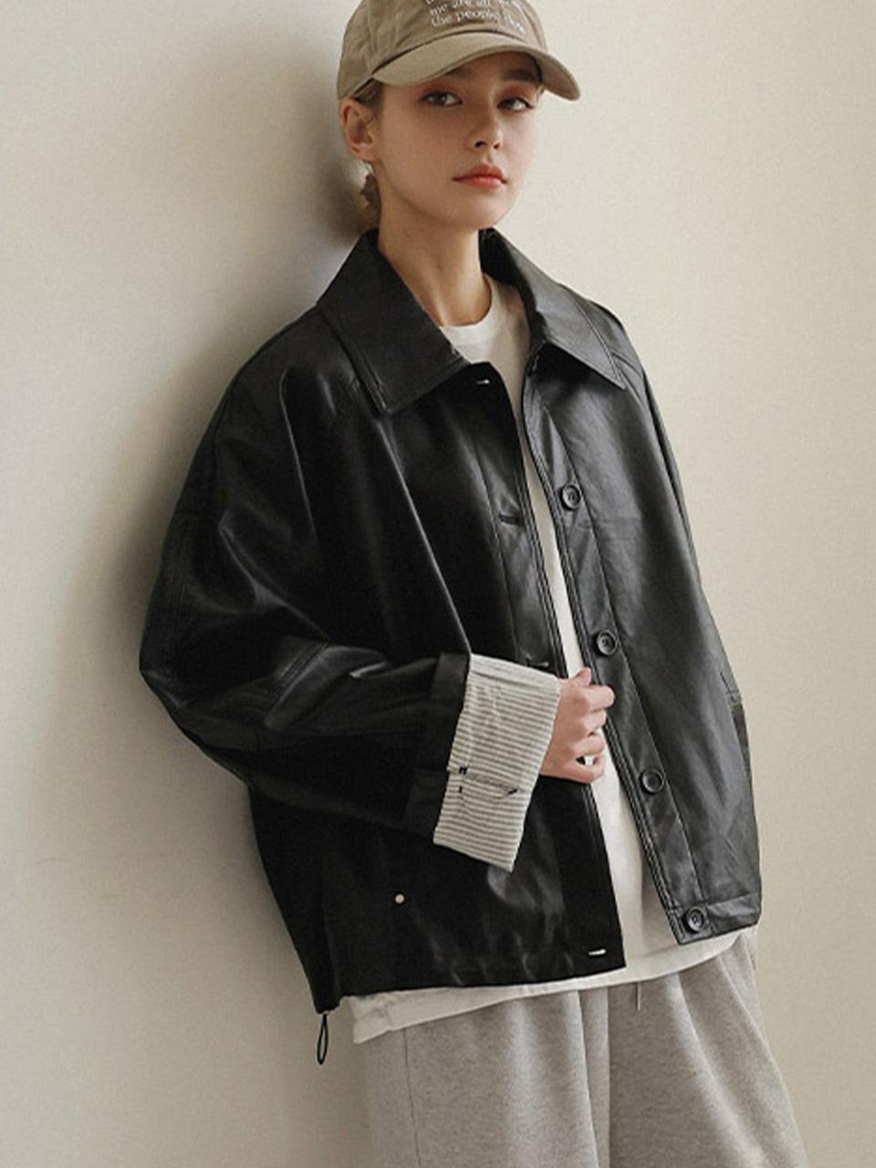 ROOMPACKER [RR] Eden Contrast Sleeve Leather Jacket