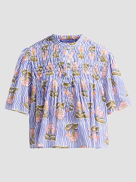 Ro's Garden Women's Loretta Floral Striped Cotton Top