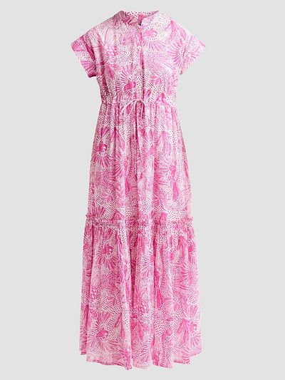Ro's Garden Women's Mumi Floral Cotton Tie Midi Dress