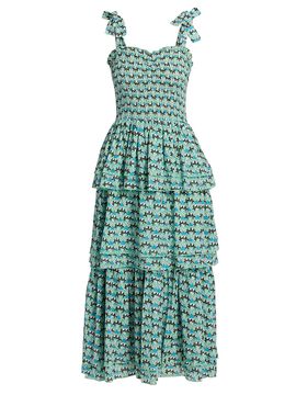 Ro's Garden Women's Spencer Printed Cotton Smocked Tiered Dress