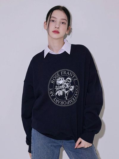 Rosefrantz Classic Flower Cotton Blend Sweatshirt [Navy]
