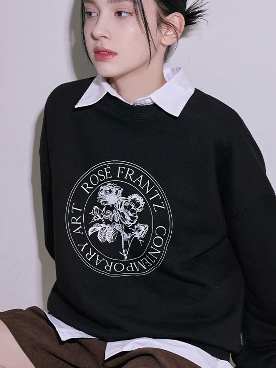 Rosefrantz Classic Flower Relaxed Fit Cotton Sweatshirt [Black]
