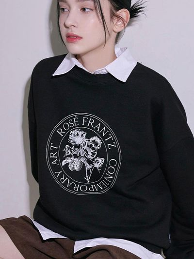 Rosefrantz Classic Flower Relaxed Fit Cotton Sweatshirt [Black]