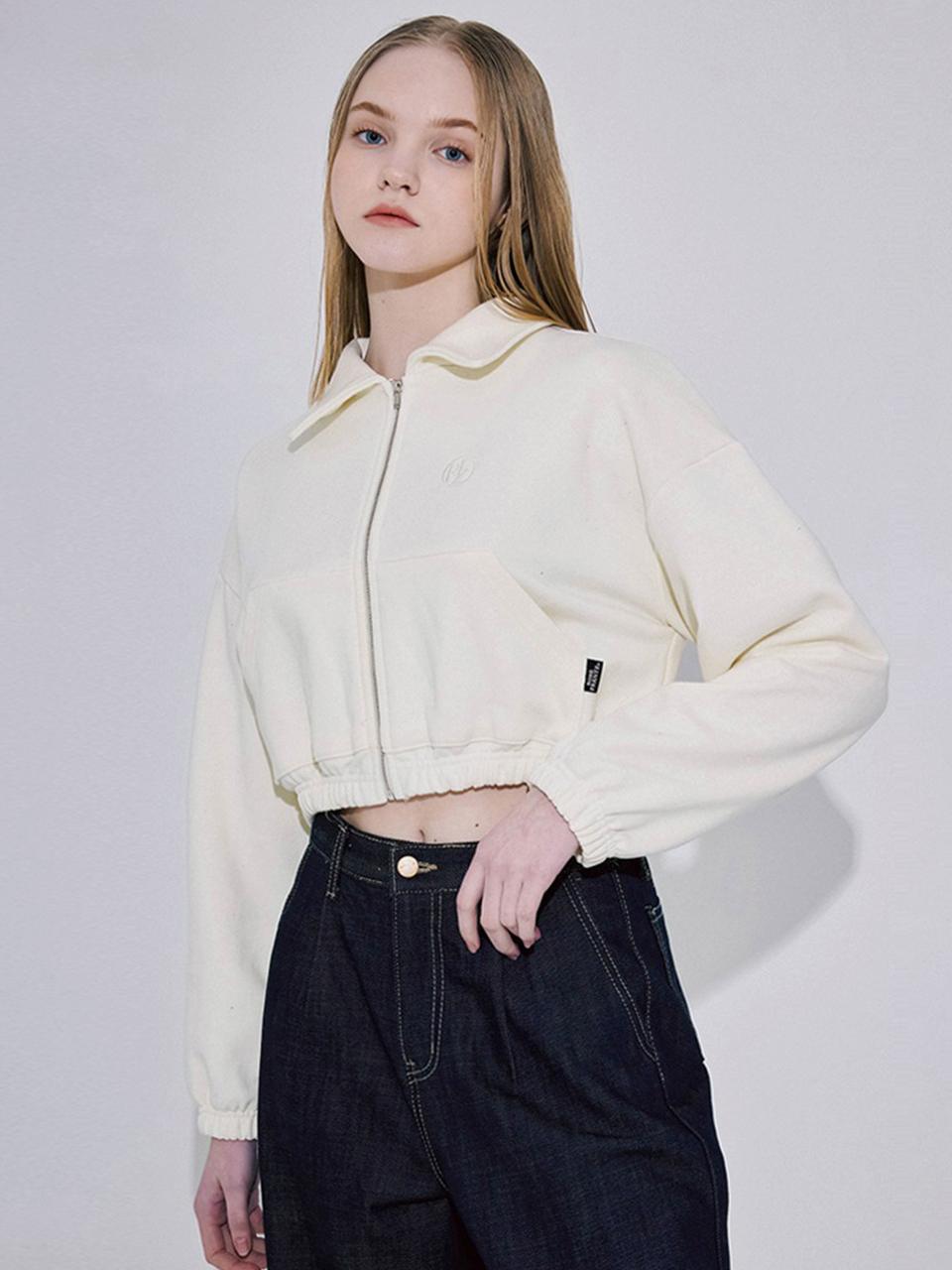 Rosefrantz Cotton Crop Collar Zipup Jacket [Cream]