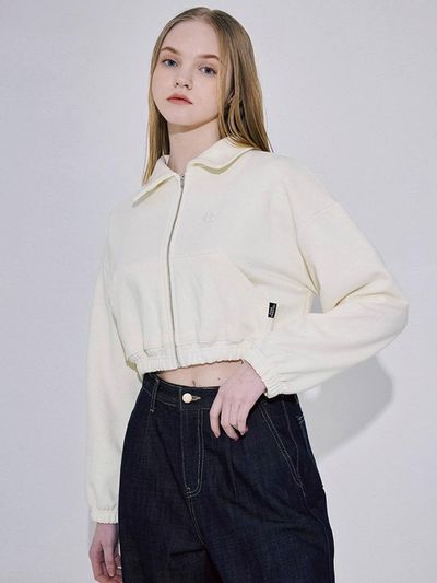 Rosefrantz Cotton Crop Collar Zipup Jacket [Cream]