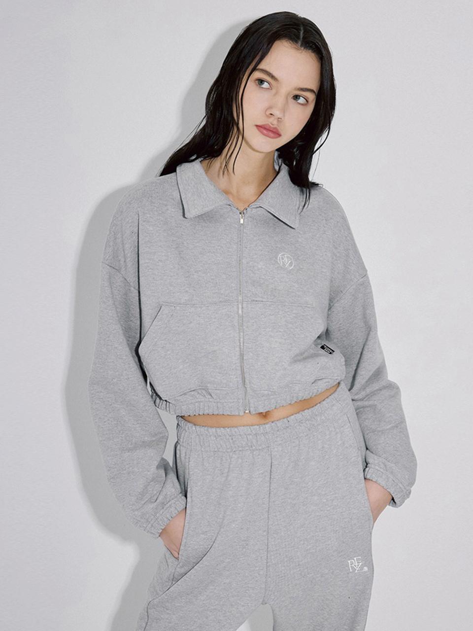 Rosefrantz Cotton Relaxed Fit Crop Collar Zipup [Melange Gray]