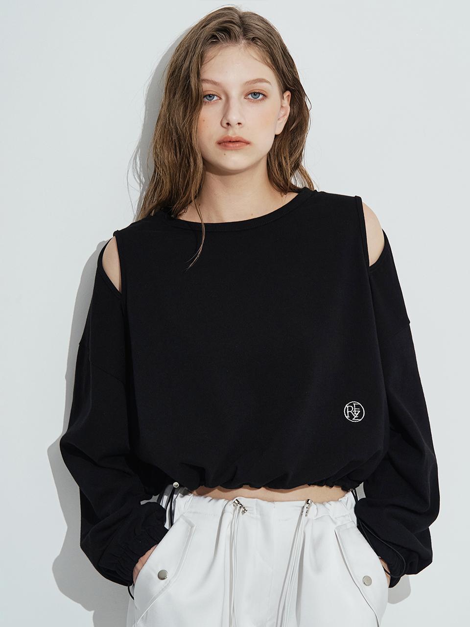 Rosefrantz Cut Out Cotton Cropped Sweatshirt [Black]