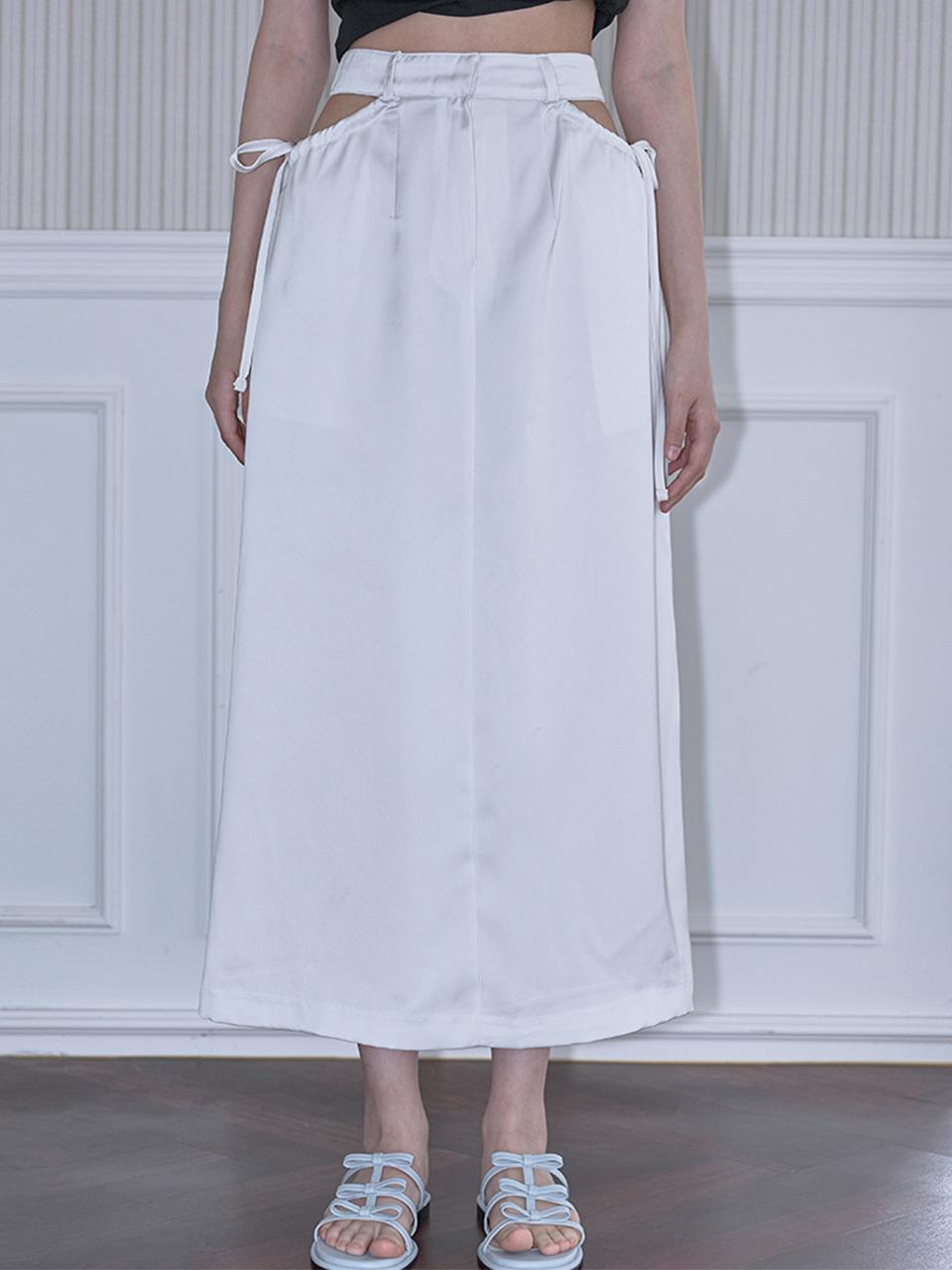 Rosefrantz Cut Out Satin Long Skirt_White