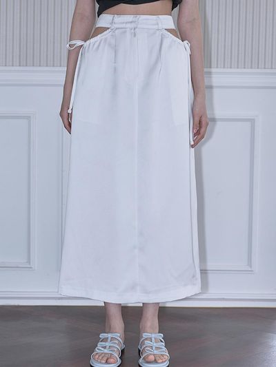 Rosefrantz Cut Out Satin Long Skirt_White