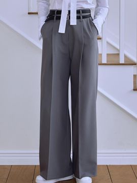 Rosefrantz Double Belt Wide Tencel Slacks [Gray]