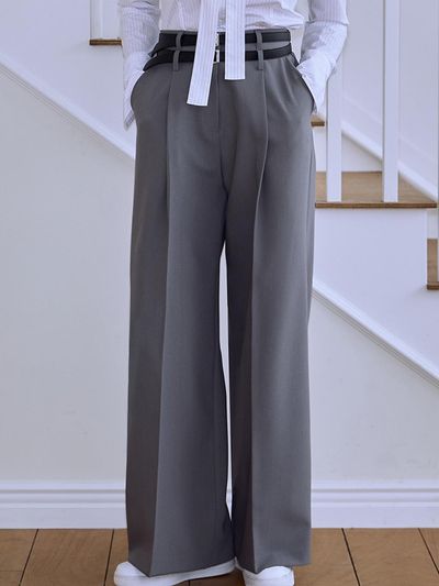 Rosefrantz Double Belt Wide Tencel Slacks [Gray]