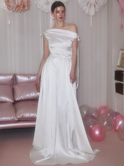 Rosefrantz Drape Ribbon Long Flowing Maxi Dress [Beige]